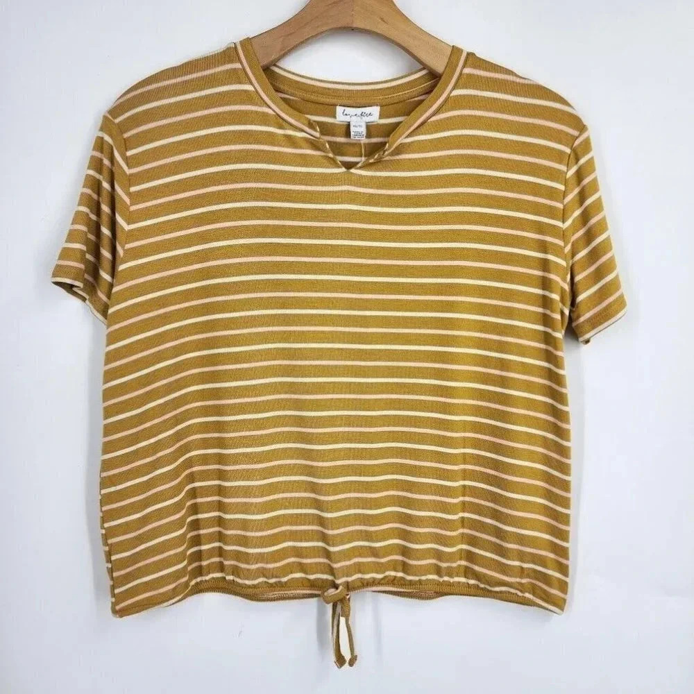 Love,Fire Women's V Neck Short Sleeve Striped Shirt‎ Size XL NWT